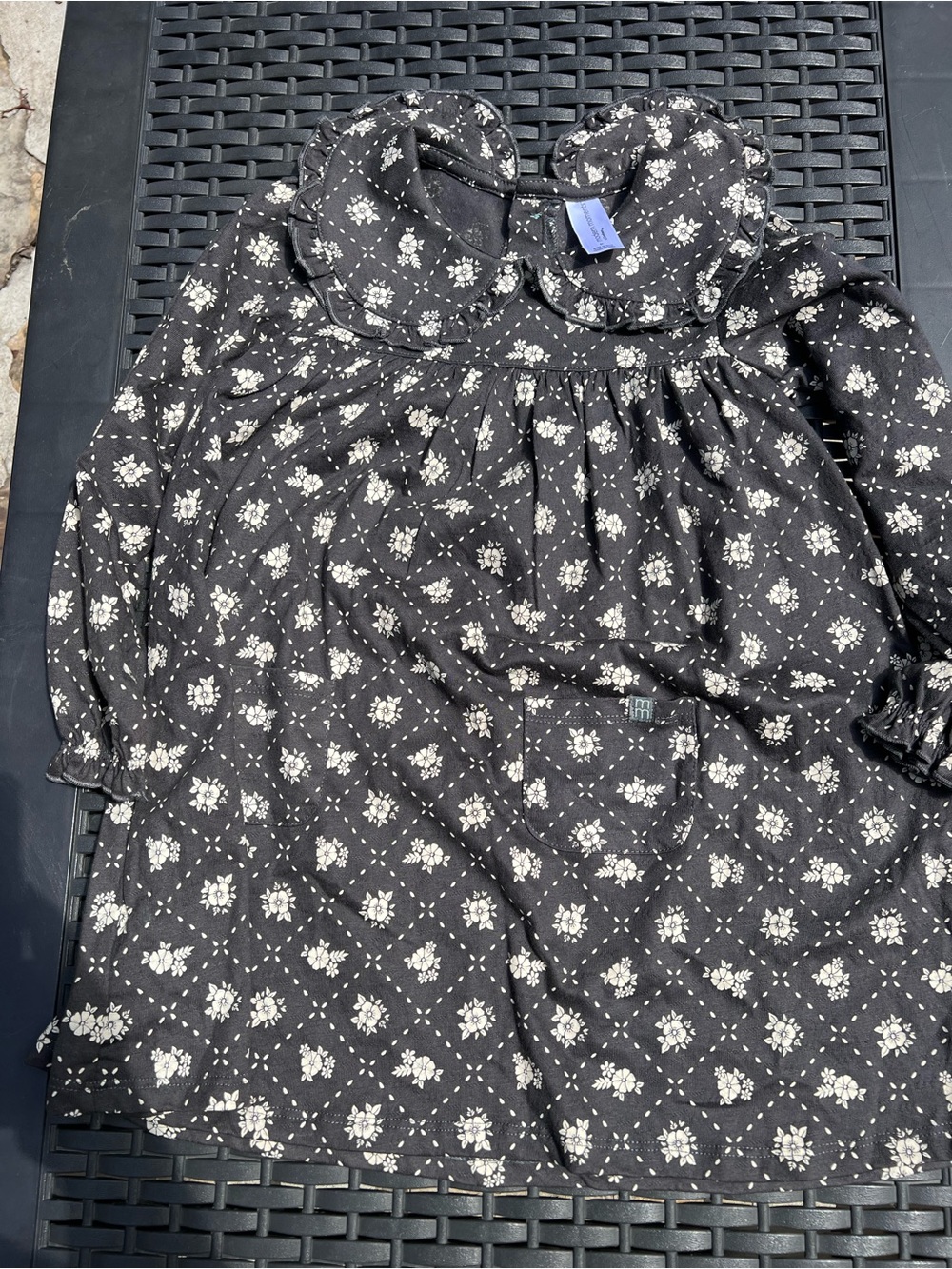 Girls Black Floral Peter Pan Collar Casual Dress